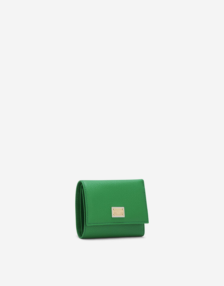 Dolce & Gabbana Cartera en piel de becerro Dauphine con placa con logotipo Verde BI0770A1001