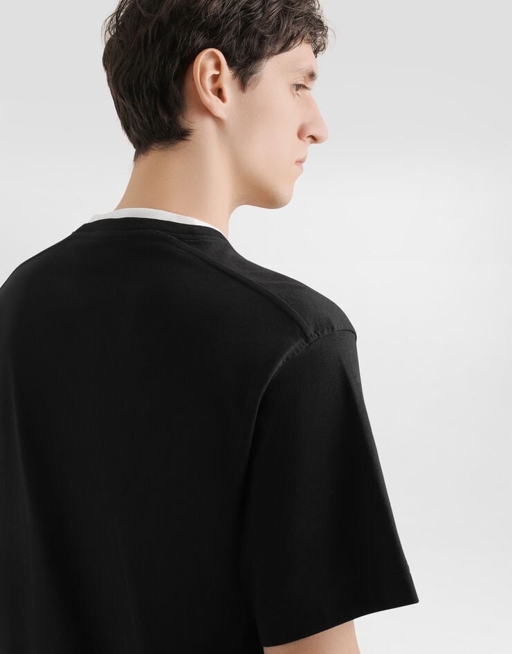 Dolce & Gabbana T-Shirt aus Baumwolle mit Stickerei Schwarz G8ST6ZG7PCG