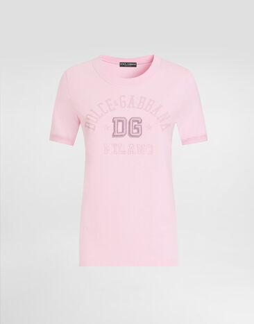 Dolce & Gabbana Jersey T-shirt with raised DG logo embroidery Pink F8N08ZGDCX2