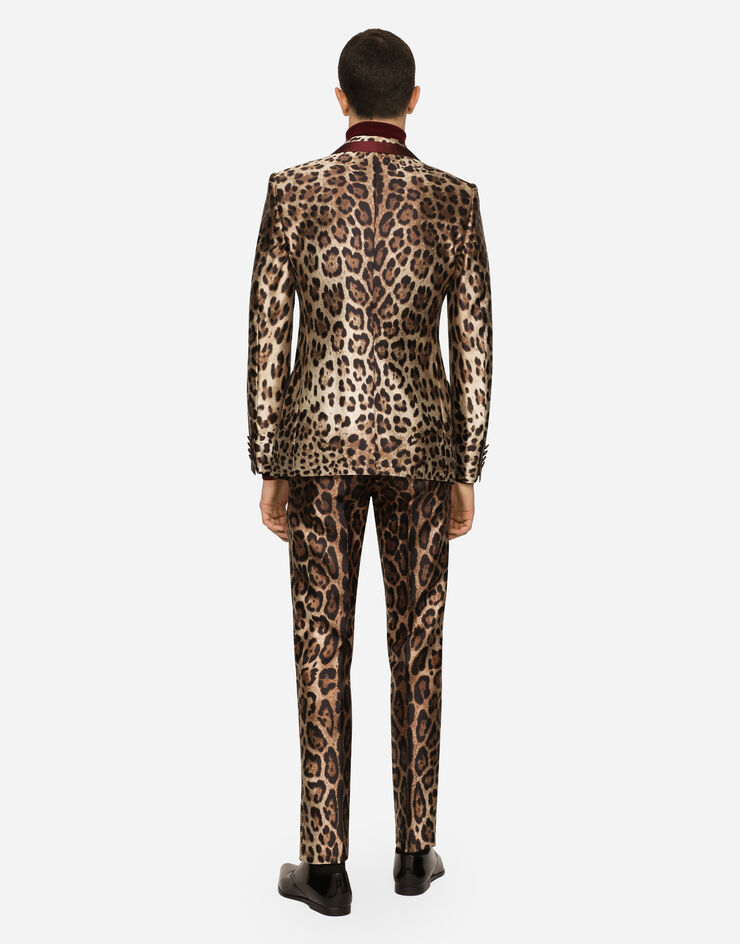 Dolce & Gabbana Chaqueta casinò en mikado de seda con estampado de leopardo Multicolor G2OH2TIS1B8
