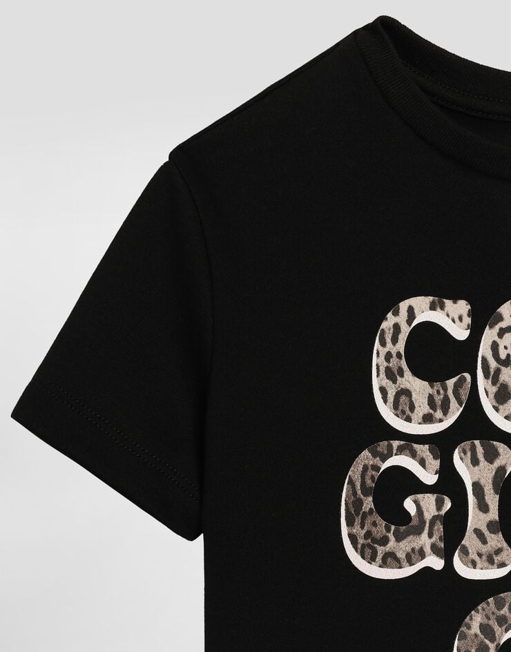 Dolce & Gabbana Terry-effect interlock t-shirt with print and rhinestones Black L5JTQHG7PXF