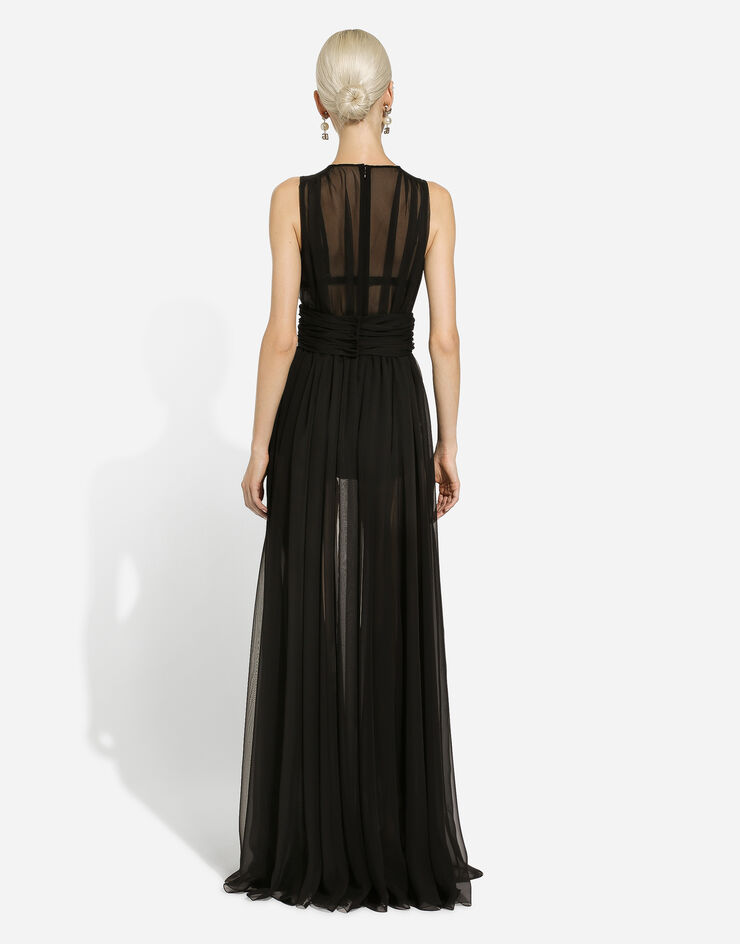 Dolce & Gabbana Abito lungo in chiffon con cintura drappeggiata Nero F6DGXTFUS0N