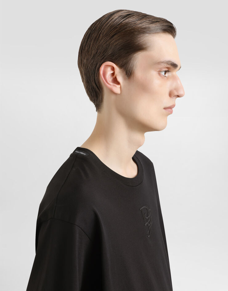 Dolce & Gabbana T-Shirt aus Baumwolle mit Logostickerei Schwarz G8PN9ZG7O4E