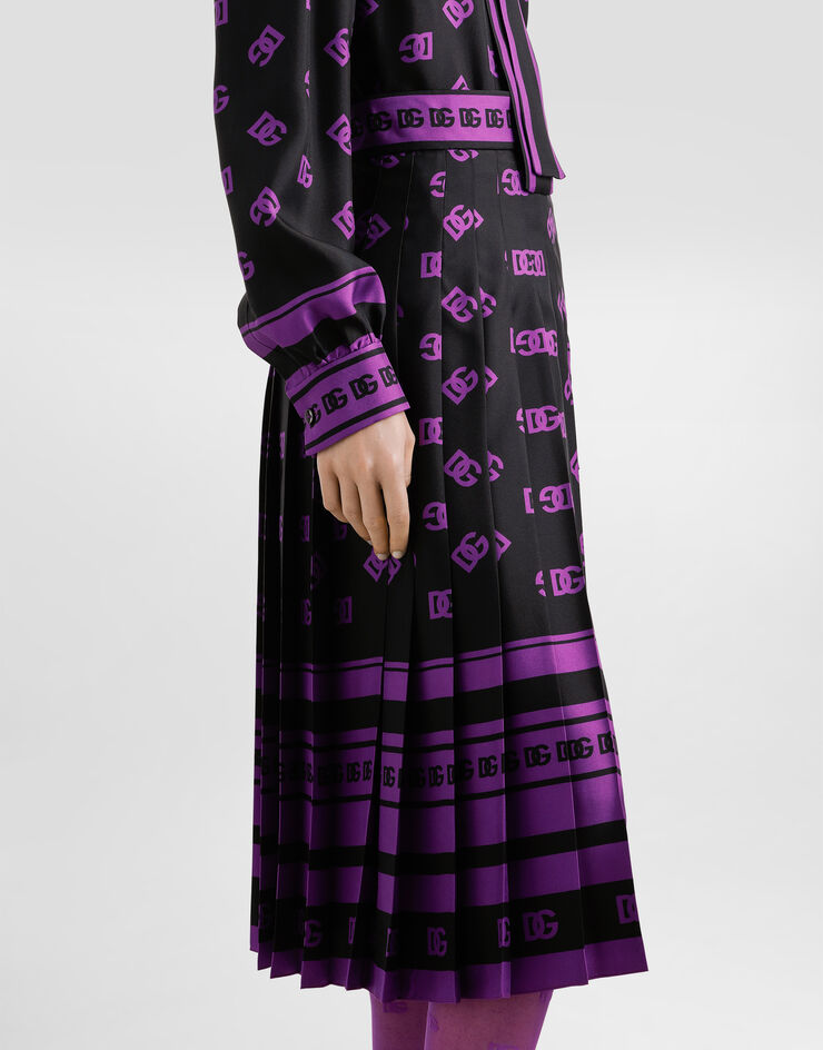 Dolce & Gabbana DG logo-print long pleated silk skirt Print F4C2GTHI1Z7