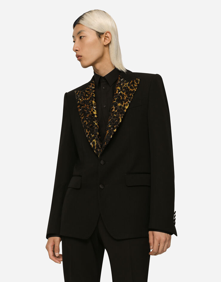 Dolce & Gabbana Stretch wool fabric Sicilia-fit tuxedo jacket Black G2QU6ZFUBE7