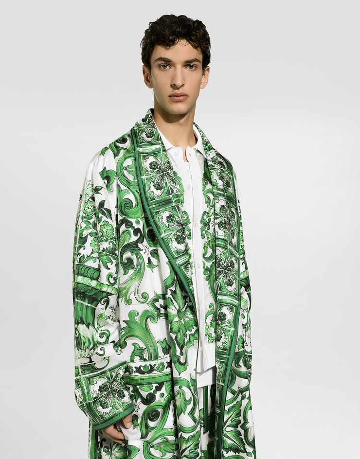 Dolce & Gabbana Oversize silk and yarn shirt with majolica print Print GXV29TJBSJL