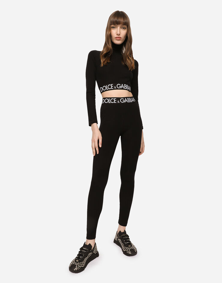 Dolce & Gabbana Leggings aus Jersey mit Logo-Gummiband Schwarz FTB5TTFUGFJ