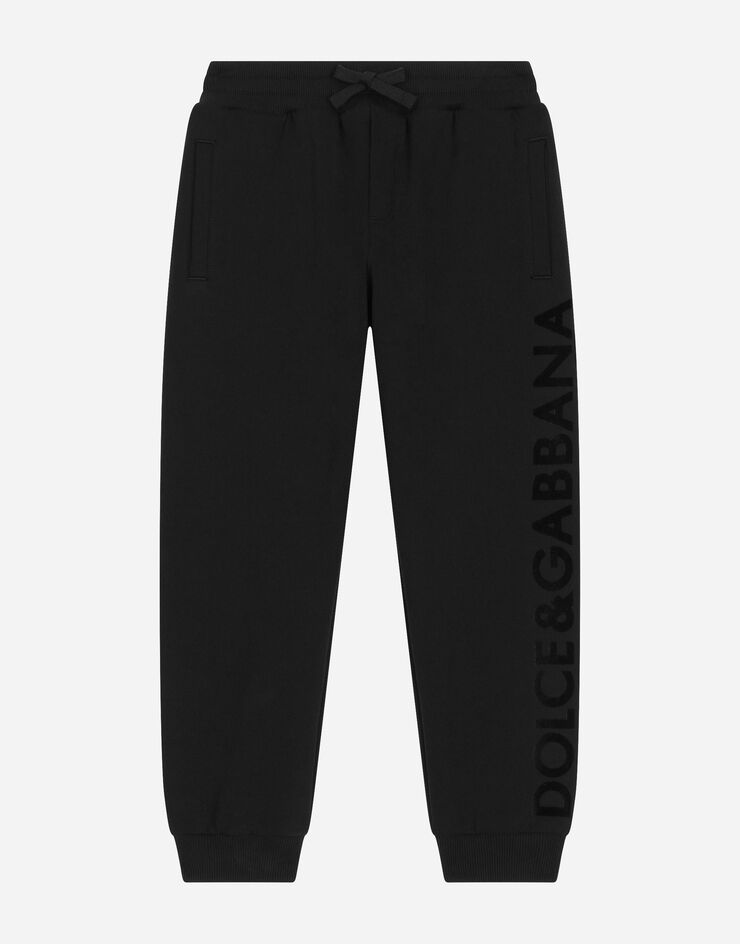 Dolce&Gabbana Pantalone jogging in jersey con logo floccato Black L4JPFEG7K2C