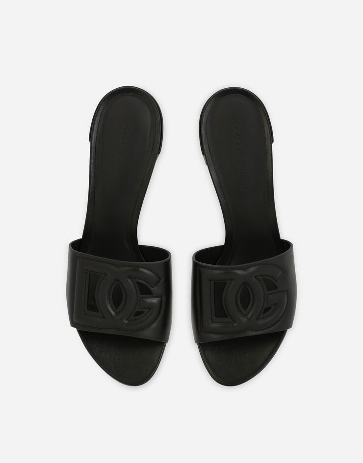 Dolce & Gabbana Chancla en piel de becerro con logotipo DG Negro CR1139AY329