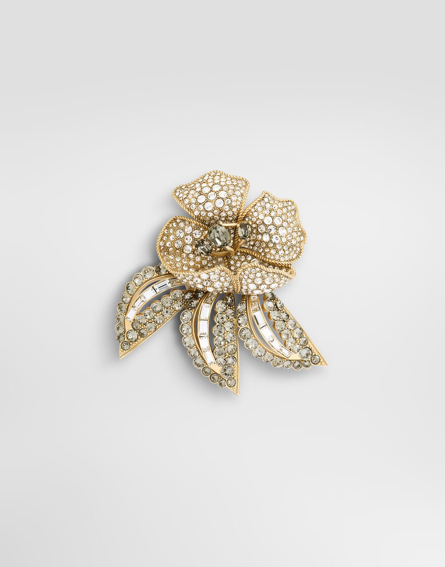 Flower brooch with rhinestones
