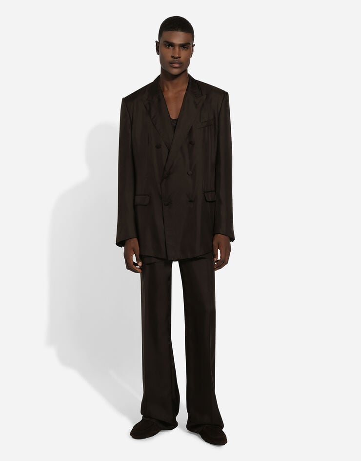 Dolce & Gabbana Двубортный пиджак Taormina из шелка коричневый G2NZ3TFU1S4