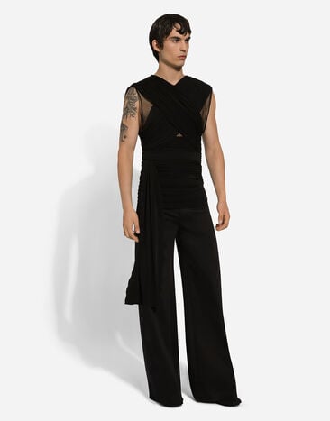 Dolce & Gabbana Pantalón de pernera ancha de algodón elástico Negro GVKXHTFUFKO