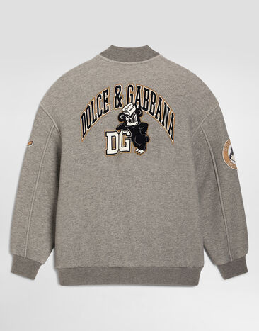 Dolce & Gabbana Fleece bomber jacket with patch Grey L4JB8HG7P6Q