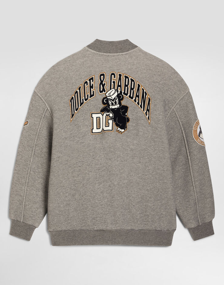 Dolce & Gabbana Fleece bomber jacket with patch Grey L4JB8HG7P6Q