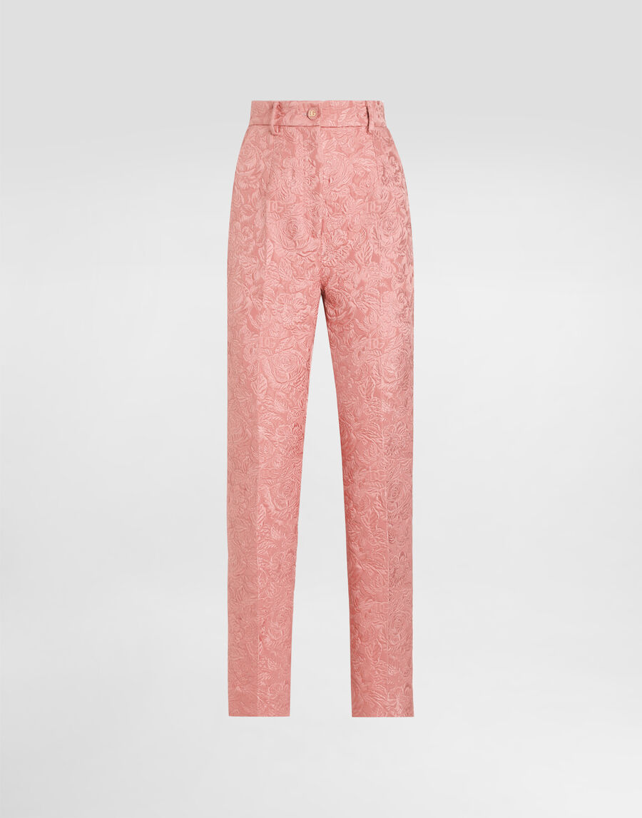 Tailored quilted floral jacquard pants