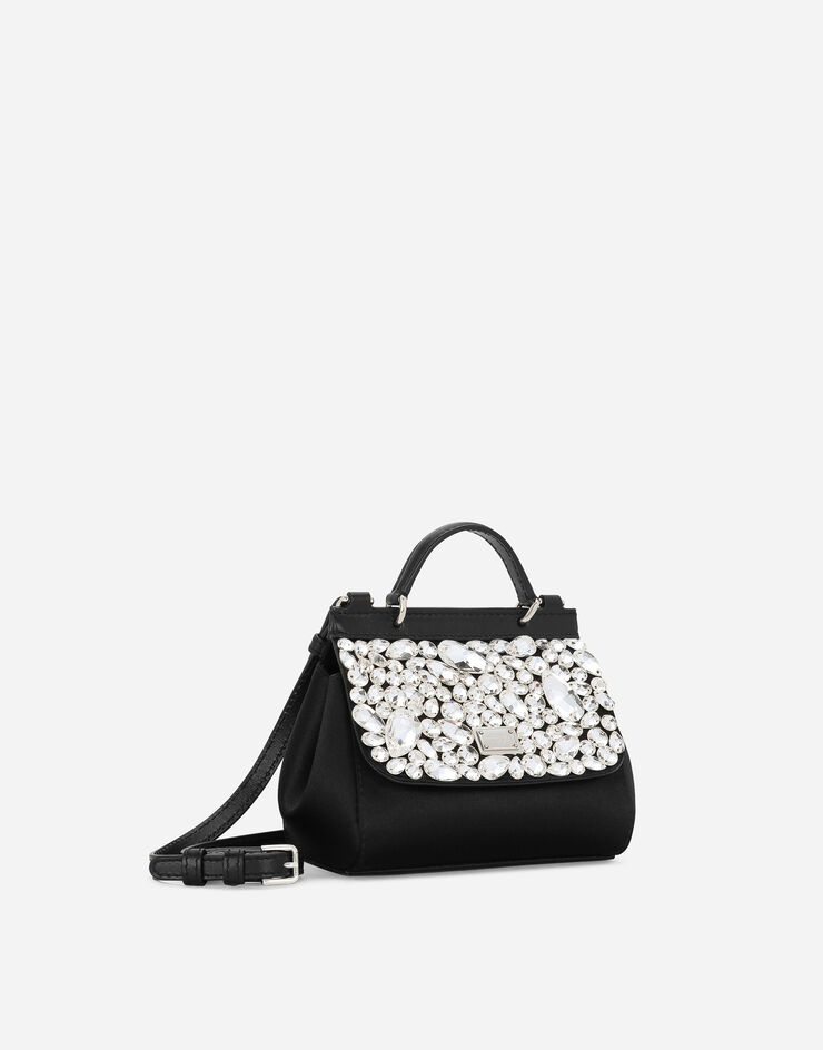 Dolce & Gabbana Mini-Henkeltasche Sicily aus Satin Schwarz EB0003AB000