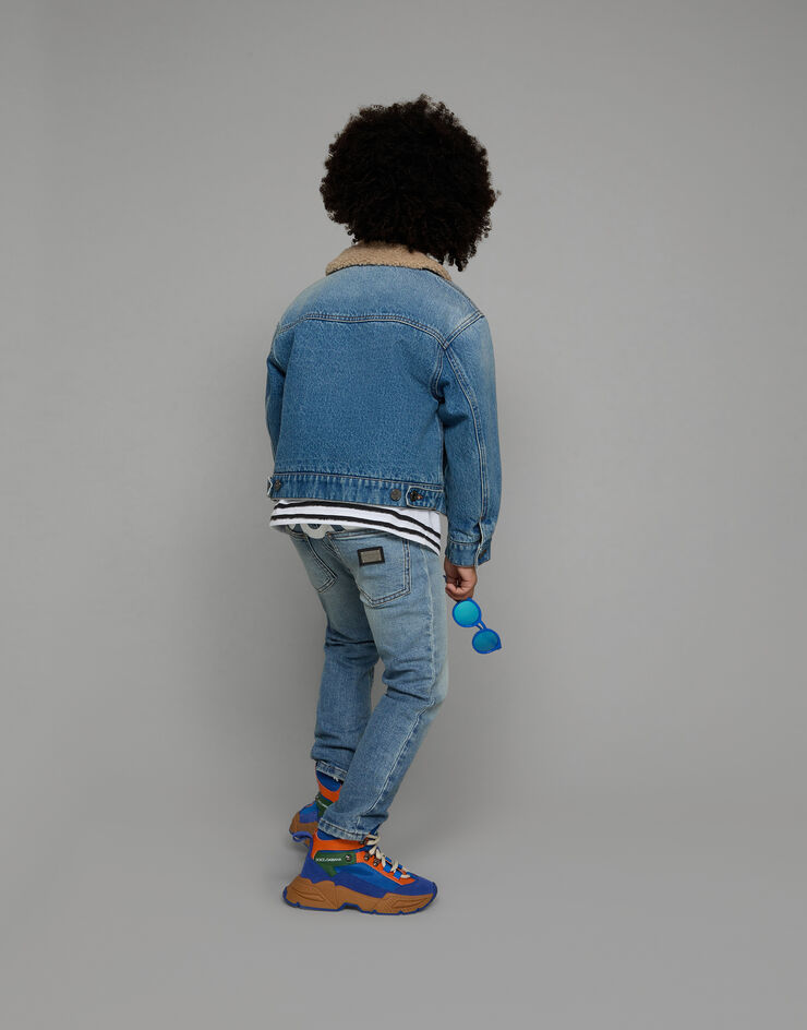 DolceGabbanaSpa Jeansjacke mit Kunstfellinnenseite Blau L42B62LDB45