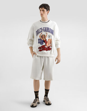 Dolce & Gabbana Sweatshirt mit Print und Stickerei Cream G9AHSZG7PHH