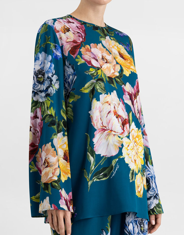 Dolce & Gabbana Peony-print charmeuse top Multicolor I7S22WFSA8R