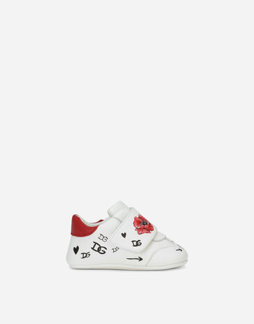 Dolce & Gabbana Nappa leather newborn sneakers with poppy print Pink DK0065AB793