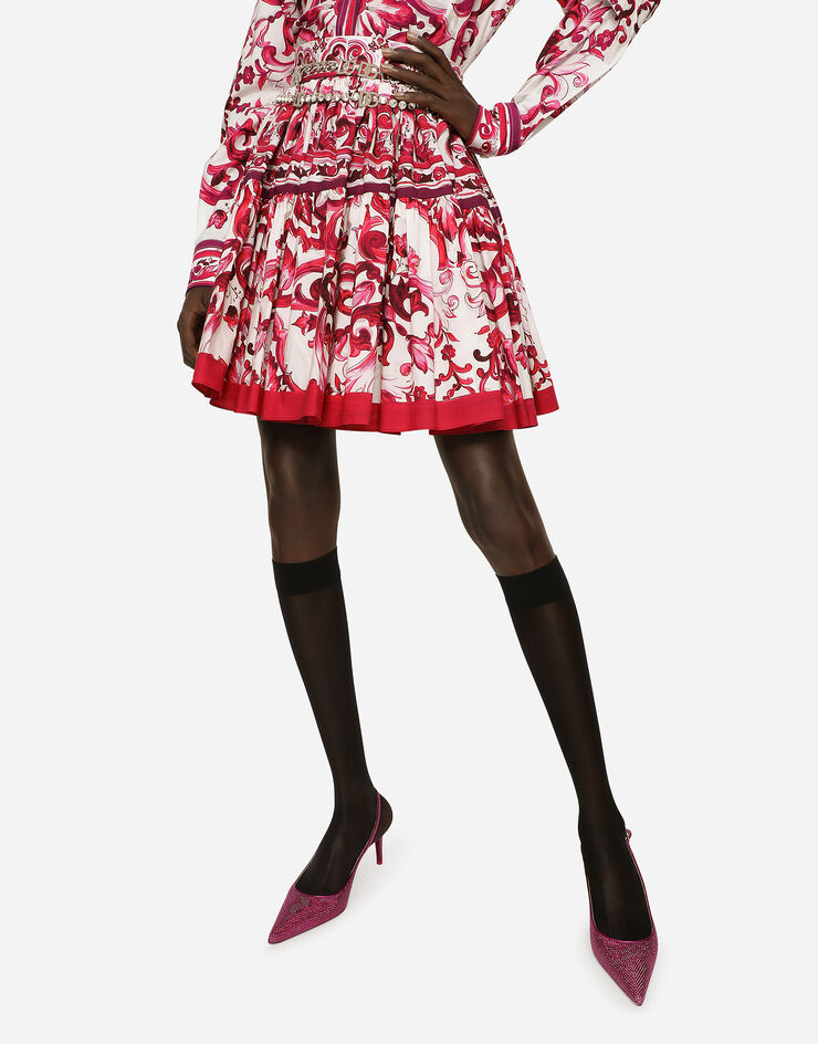 Dolce & Gabbana Falda corta de popelina con estampado Maiolica Multicolor F4CB1THH5DV