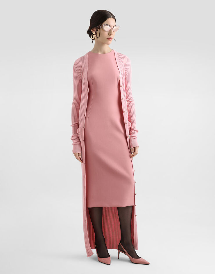 Dolce & Gabbana Long ribbed wool cardigan Pink FXV37TJCVXG