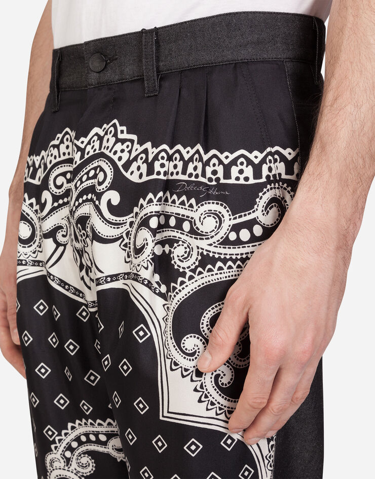 Dolce & Gabbana DENIM PANTS WITH INSERTS IN BANDANA PRINT MULTICOLORED GYK0ADG8BX2