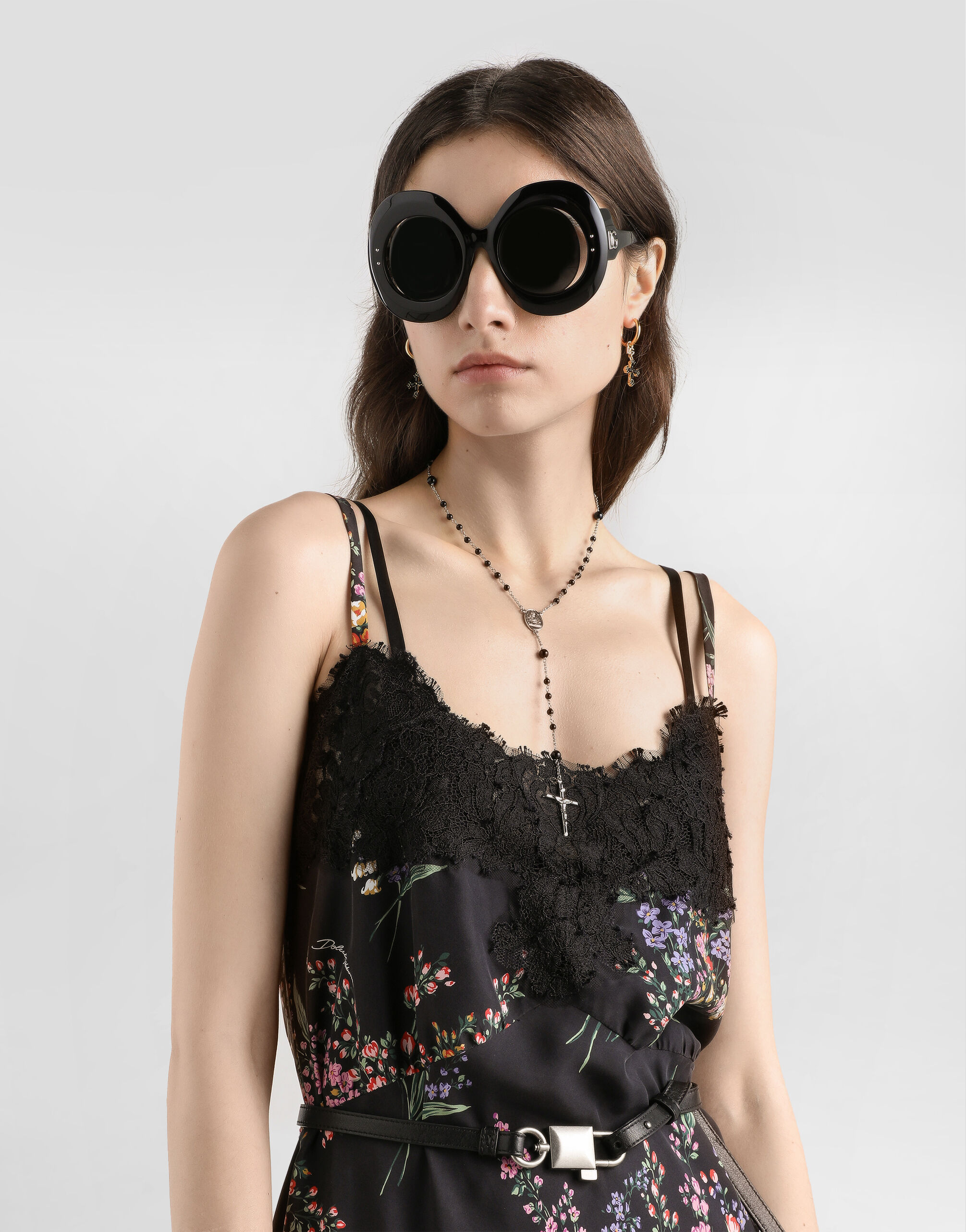 Flower bouquets-print habotai slip dress