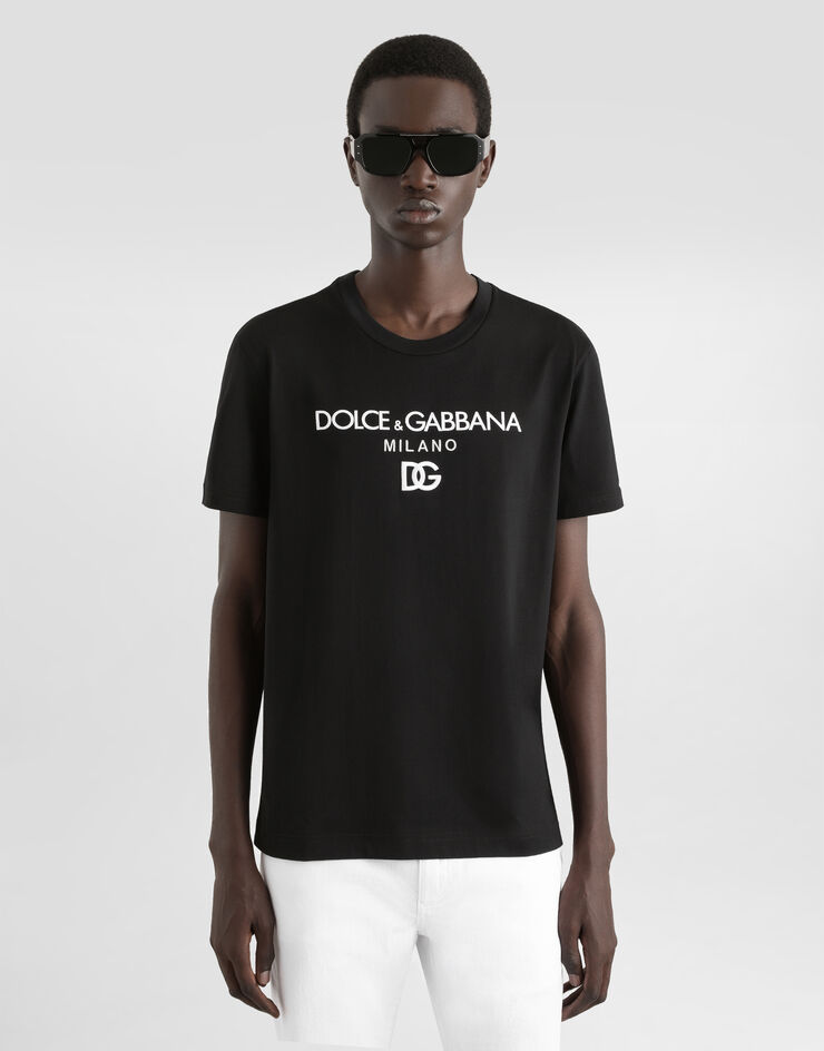 Dolce & Gabbana تيشيرت قطن بتطريز DG أسود G8PD7ZG7B9X