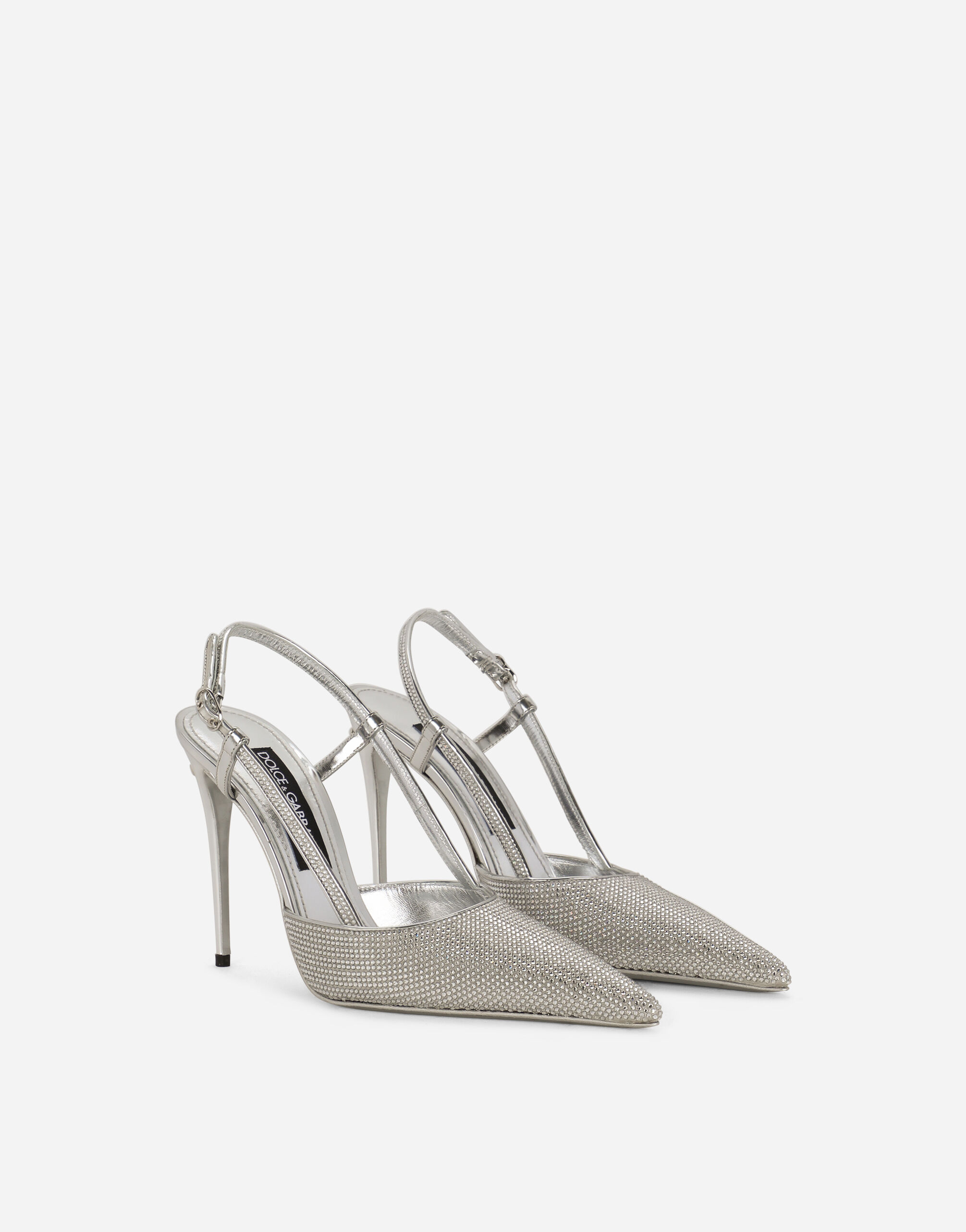 Satin slingbacks with fusible rhinestones in Grey for Women