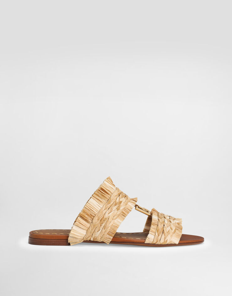 Dolce & Gabbana Rafia braided slipper with fringes Multicolor CQ0647AN217