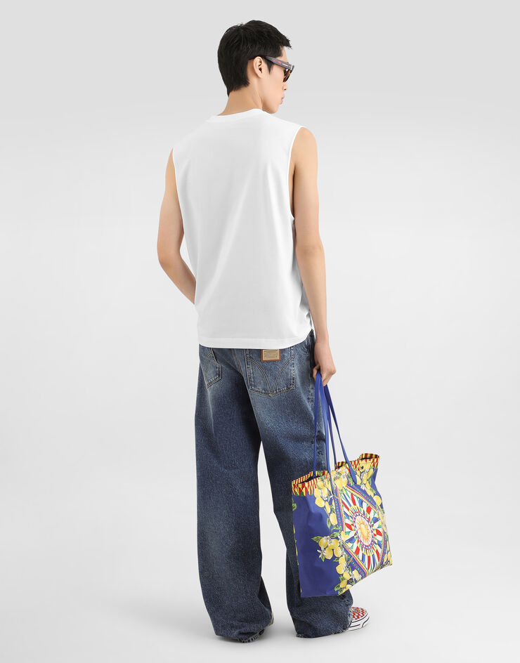 Dolce & Gabbana Cotton tank top with patch White G8SW2ZG7QNN