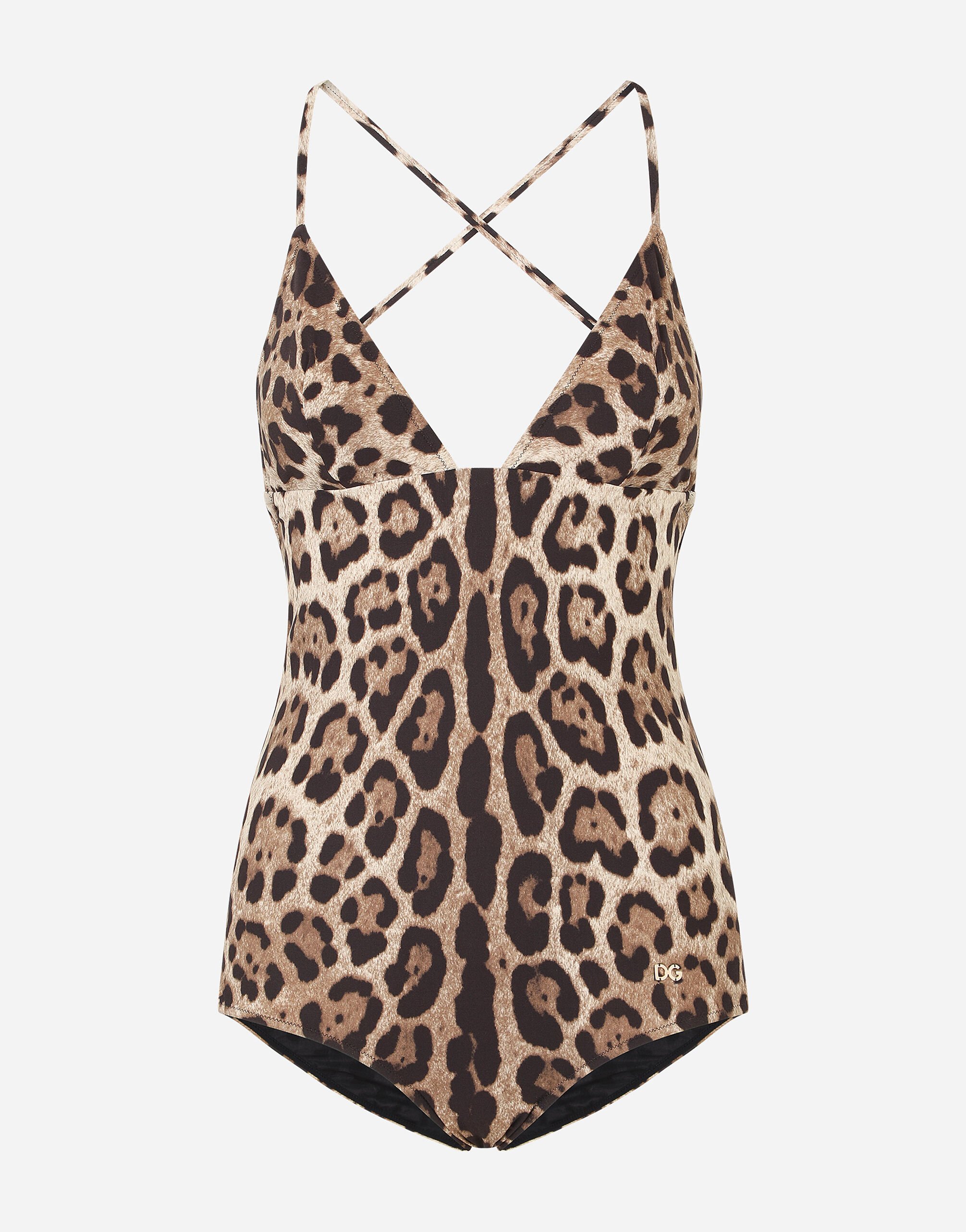Leopard print one piece swimsuit