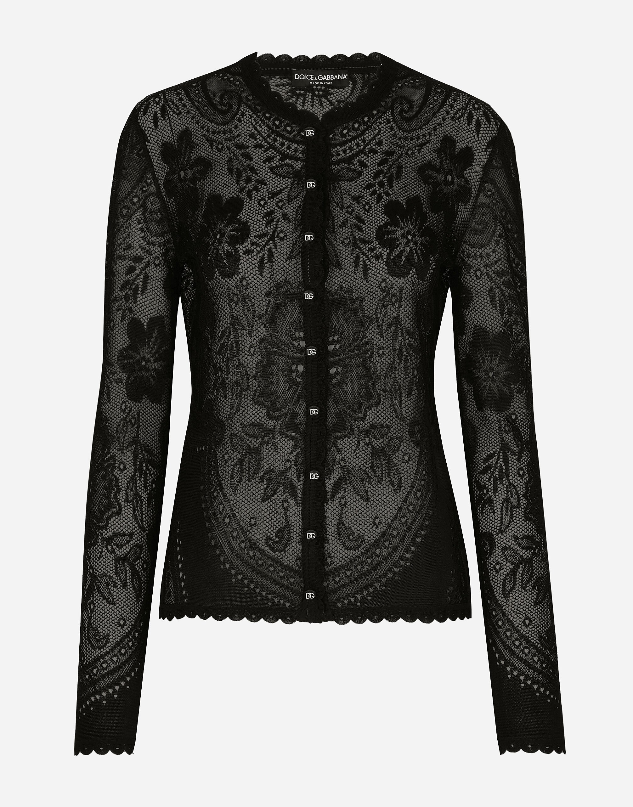 Dolce & Gabbana Lace-stitch jacquard cardigan Black FXV15ZJFMBC