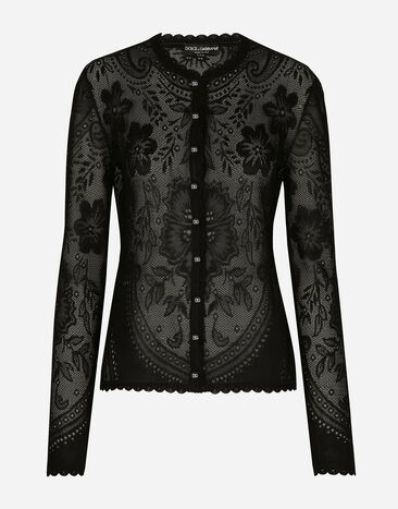 Dolce & Gabbana カーディガン ジャカードレースニット ブラック FXD26TJBMQ6