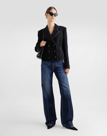 Dolce & Gabbana جاكيت قصير من كريب صوف بصف أزرار مزدوج أسود F29ANTFU2TZ