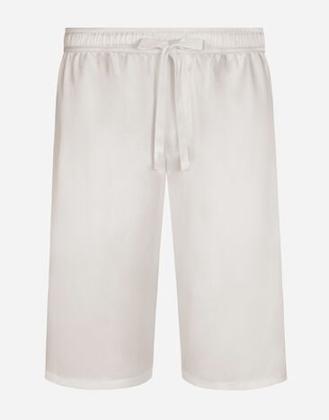 Dolce&Gabbana Silk satin jogging shorts with metal DG logo Pale Pink I5955MFU1AU