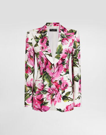 Dolce & Gabbana Jacke Turlington aus Baumwolljacquard Pfingstrosen-Print Drucken F29UCTFSFN9