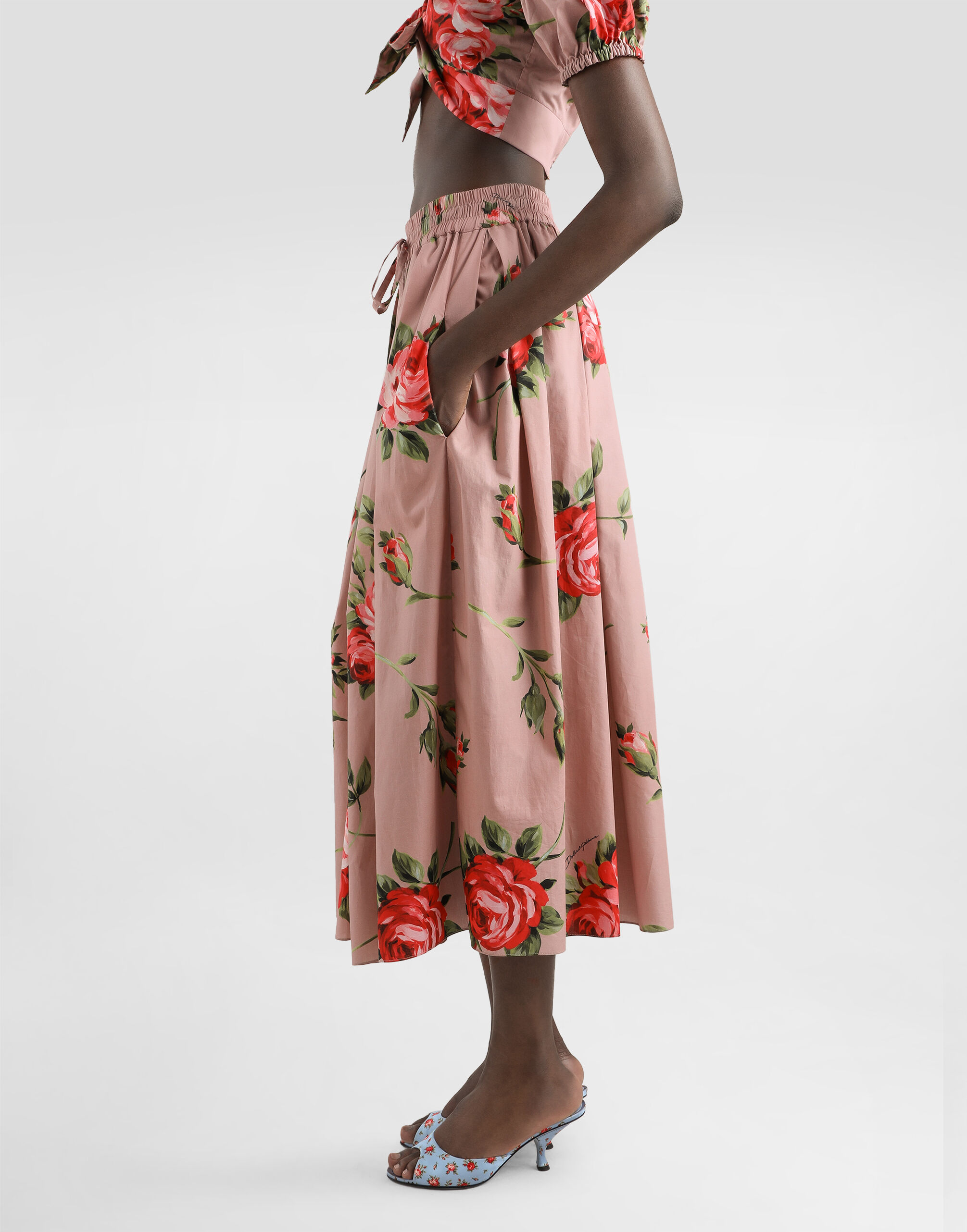 Rose bouquet-print midi skirt - thumbnail 4