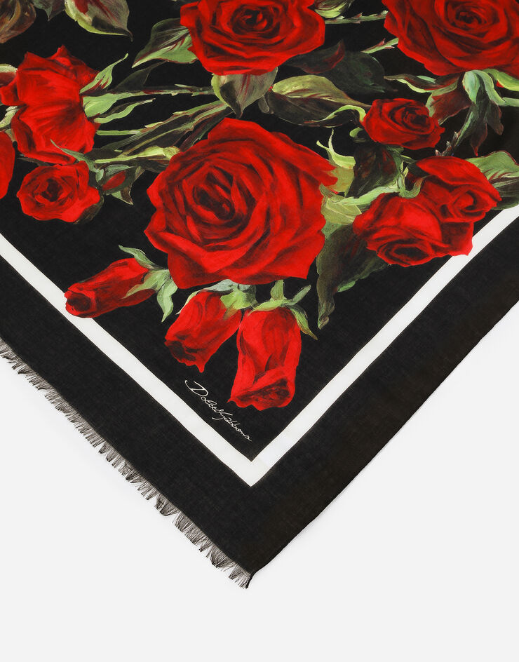 Dolce & Gabbana Schal aus Modal und Seide Rosenprint allover Mehrfarbig FS184AGDCR3