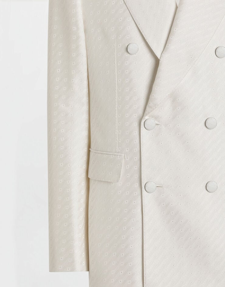 Dolce & Gabbana Zweireihige Jacke Sicilia Light aus Jacquard mit Mikromuster White G2TV8THJMQY