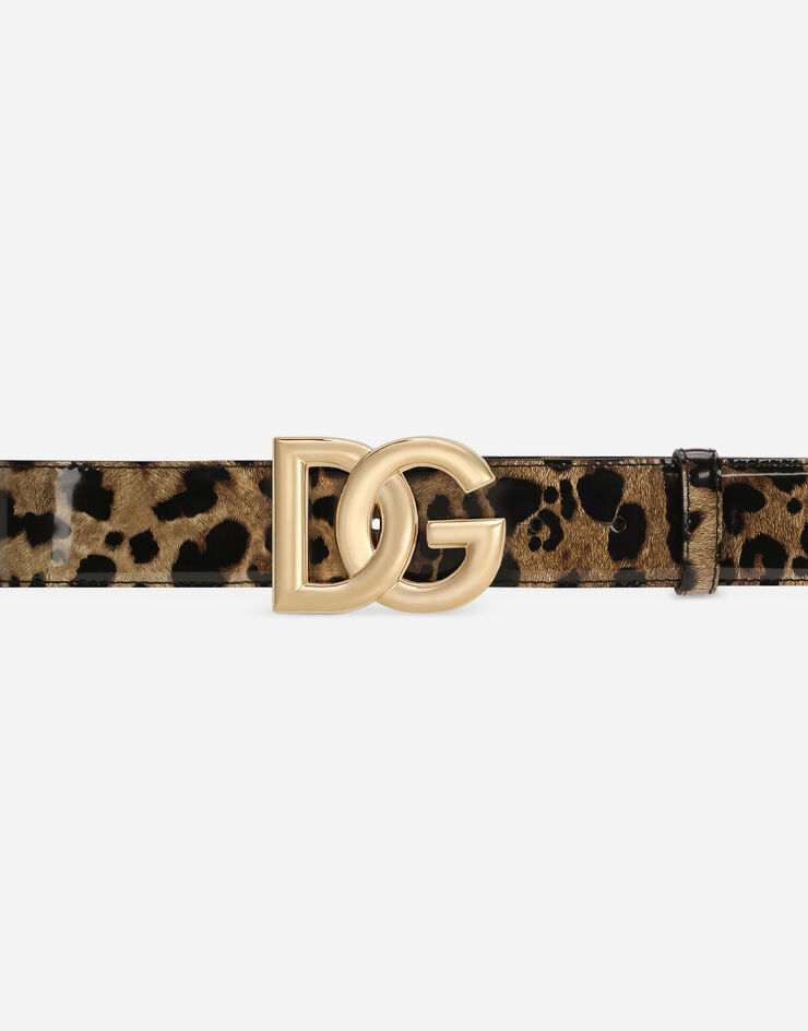 Dolce & Gabbana KIM DOLCE&GABBANA Leopard-print glossy calfskin belt with DG logo 애니멀 프린트 BE1446AM568