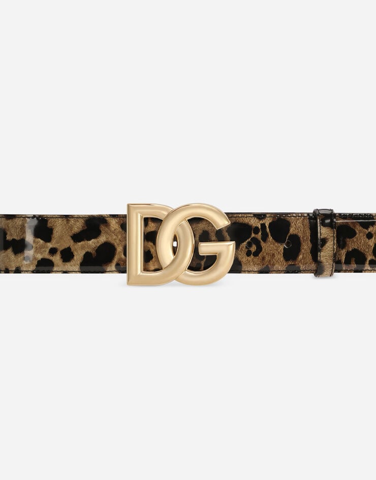Dolce & Gabbana KIM DOLCE&GABBANA Cintura in pelle di vitello lucida stampa leo con logo DG Stampa animalier BE1446AM568