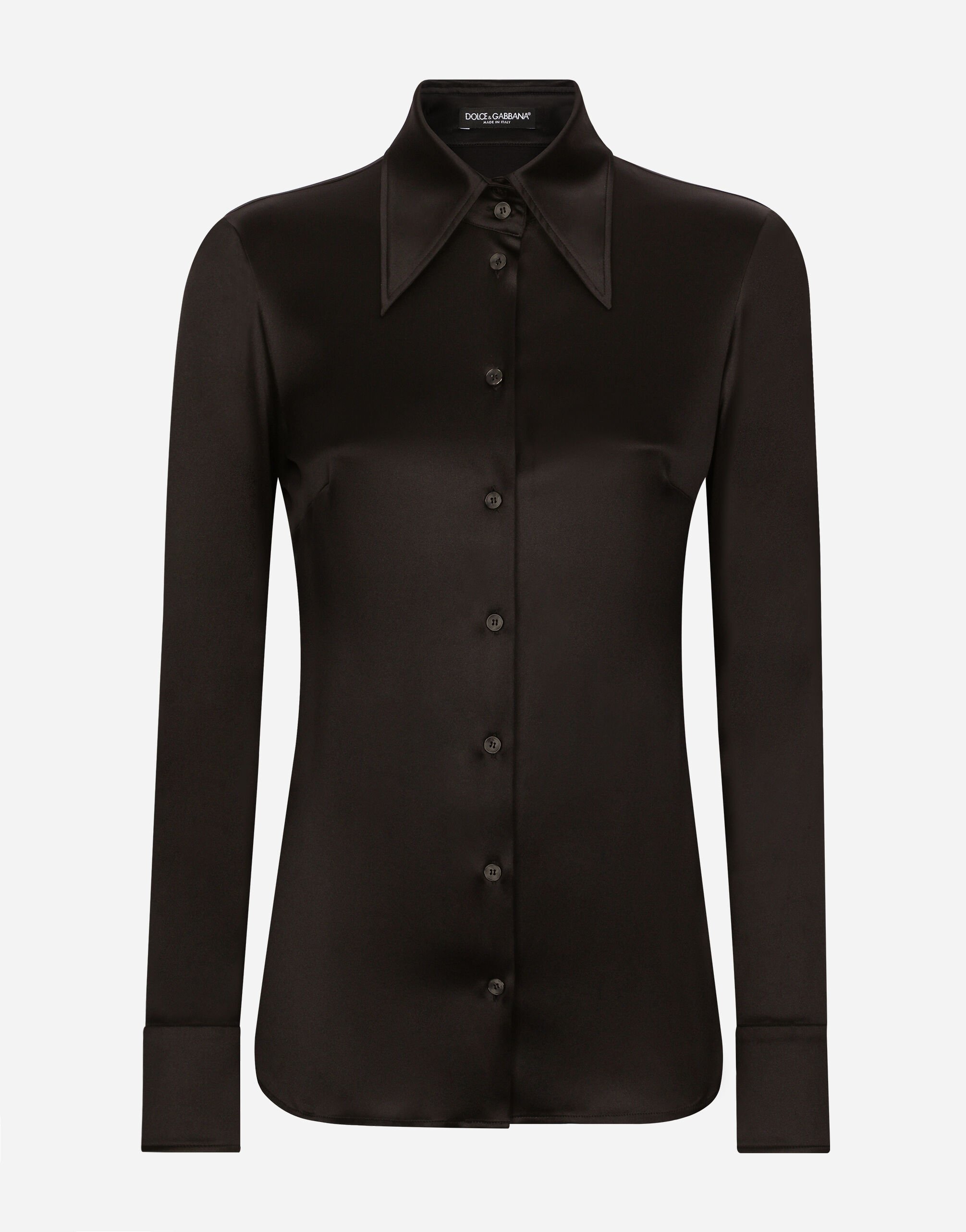 Dolce&Gabbana Long-sleeved silk shirt Black F4CLKTFU8BM