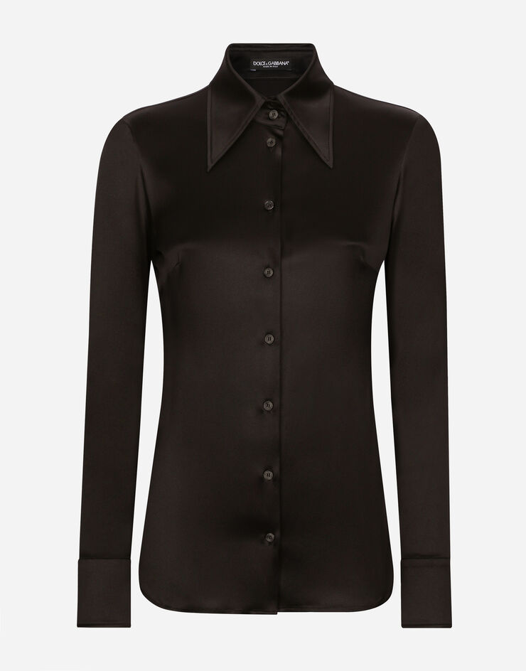 Dolce & Gabbana Langarm-Bluse aus Seide Schwarz F5R11TFURAG