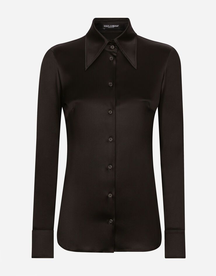 Dolce&Gabbana Long-sleeved silk shirt Black F5R11TFURAG