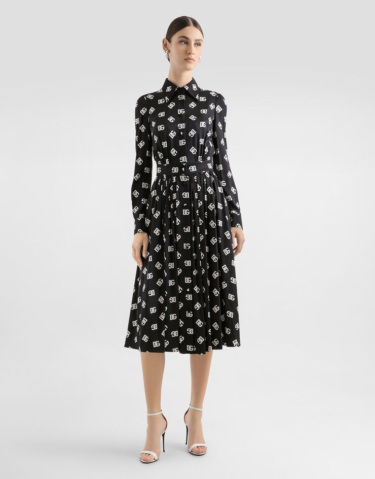 Dolce & Gabbana Charmeuse calf-length dress with all-over DG print Multicolor F6ARQTFSA4I