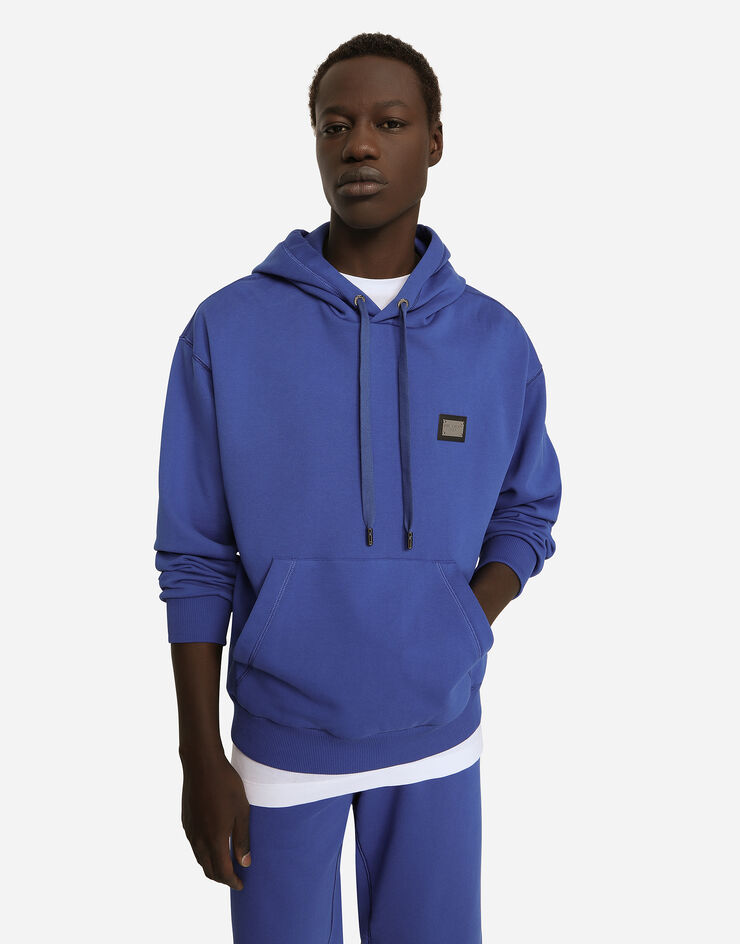 Dolce&Gabbana Sweat-shirt en jersey avec capuche et plaquette à logo Bleu G9ZU0TG7F2G