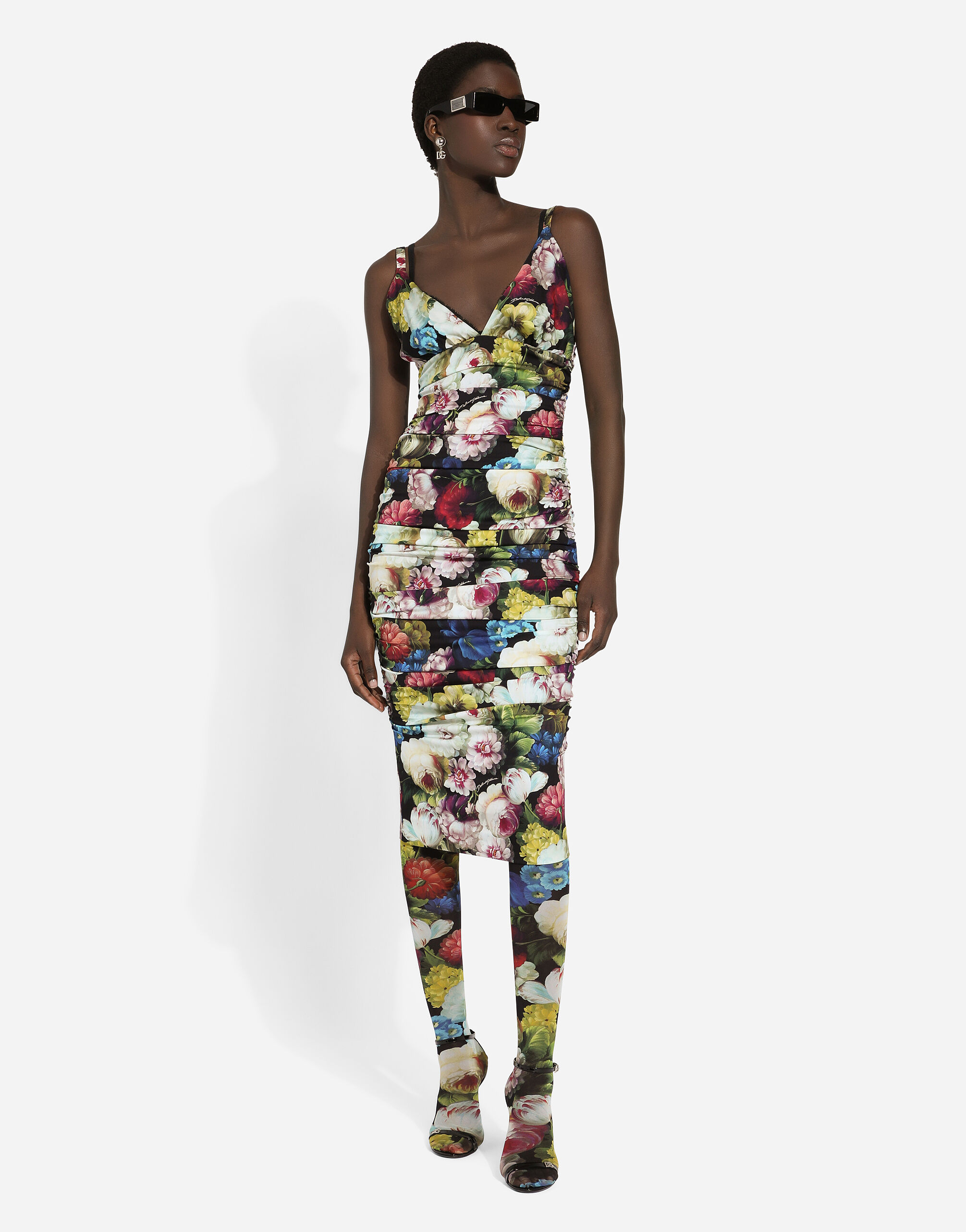 Charmeuse slip dress with nocturnal flower print in Print for