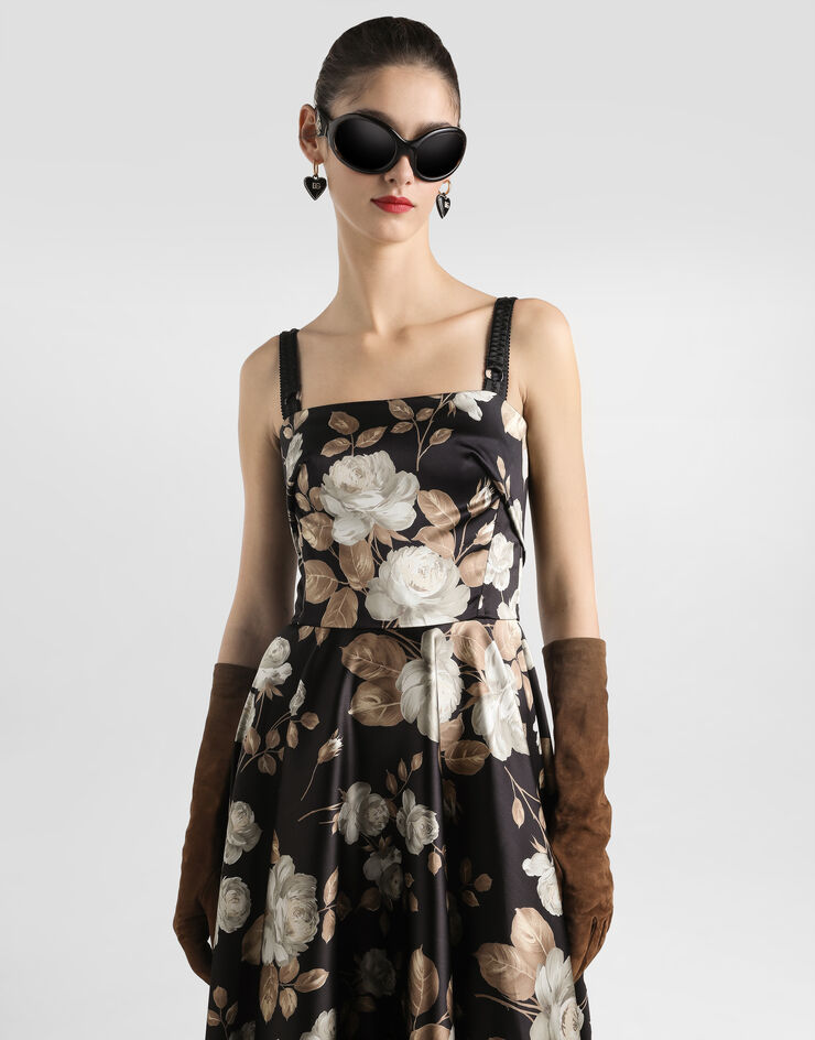 Dolce & Gabbana 复古玫瑰印花缎布连衣裙 版画 F6TYFTFSIB8